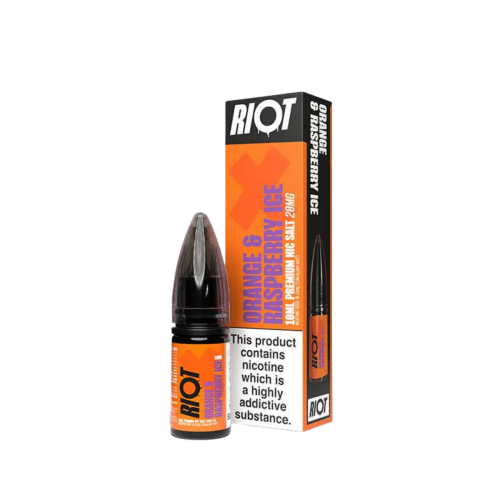 Orange & Raspberry Ice Nic Salt E-liquid By Riot X 5 for £10 Orange & Raspberry Ice Nic Salt E-liquid By Riot X 5 for £10